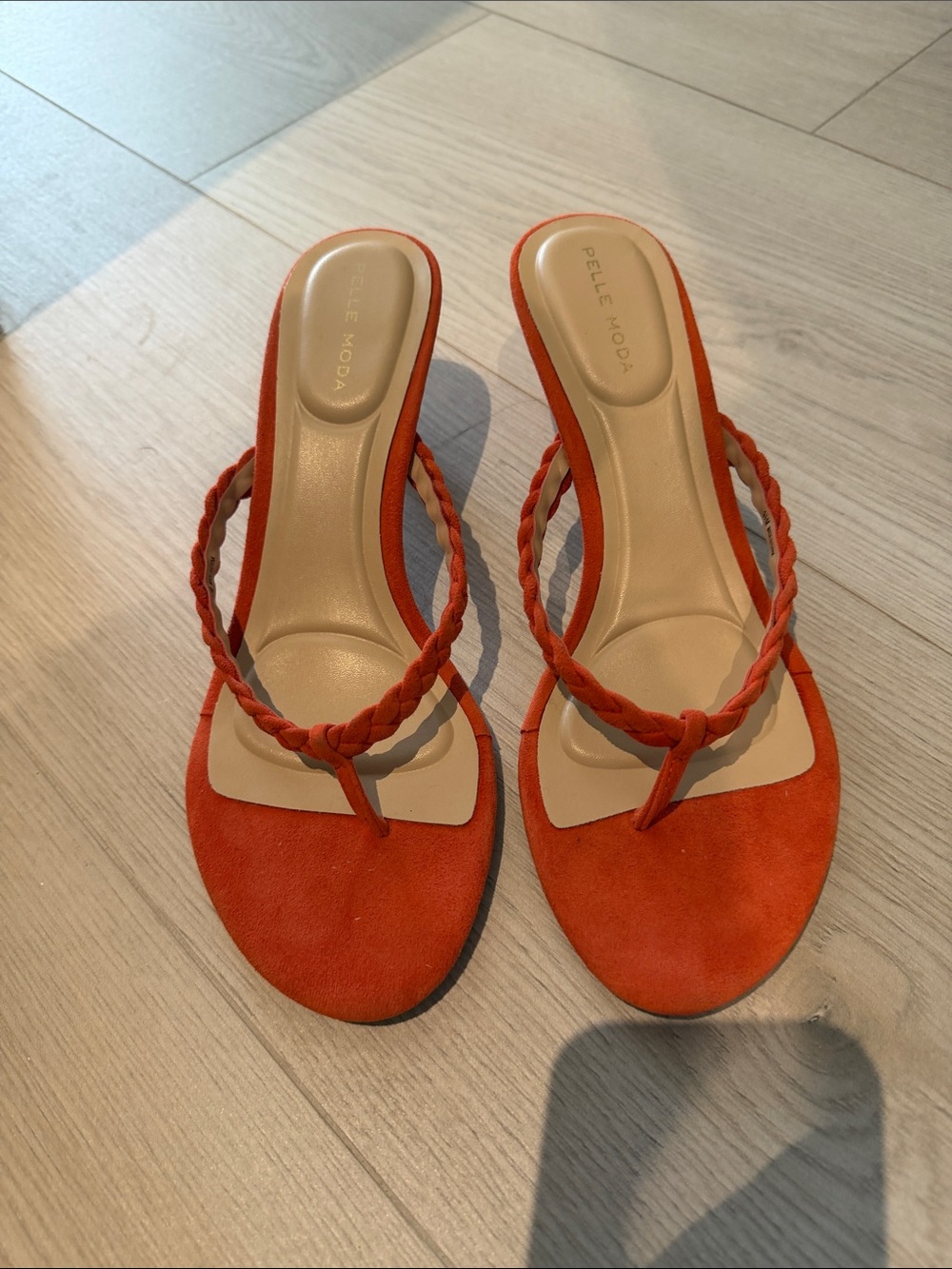 Pelle Moda Braided Toe-Loop Sandals in Bright Orange Suede